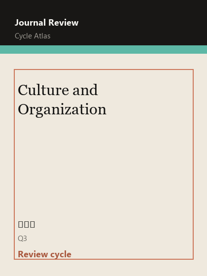 Culture and Organization 期刊封面