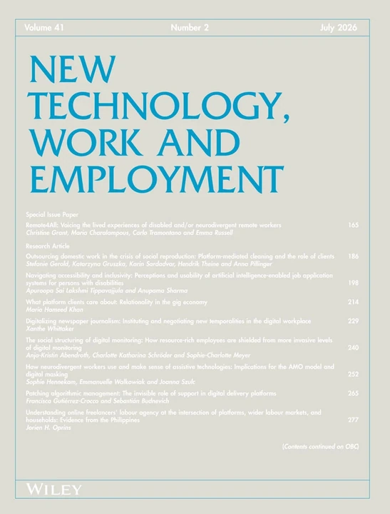 NEW TECHNOLOGY WORK AND EMPLOYMENT journal cover