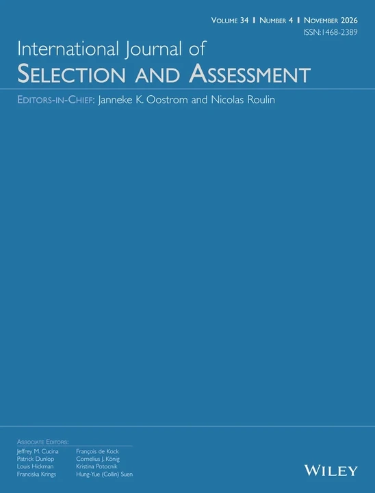 INTERNATIONAL JOURNAL OF SELECTION AND ASSESSMENT 期刊封面