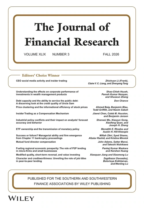 JOURNAL OF FINANCIAL RESEARCH 期刊封面