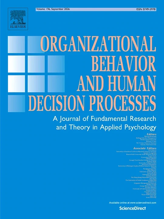 ORGANIZATIONAL BEHAVIOR AND HUMAN DECISION PROCESSES journal cover