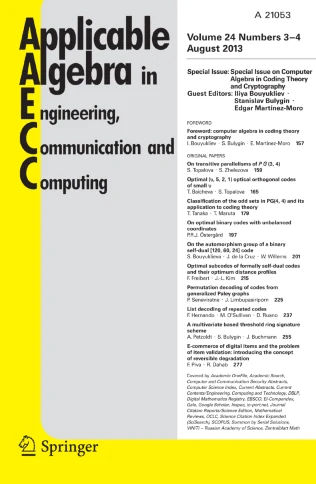 APPLICABLE ALGEBRA IN ENGINEERING COMMUNICATION AND COMPUTING 期刊封面