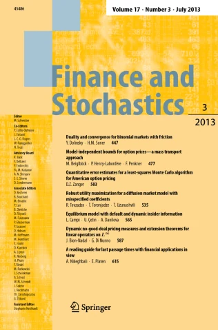 FINANCE AND STOCHASTICS journal cover