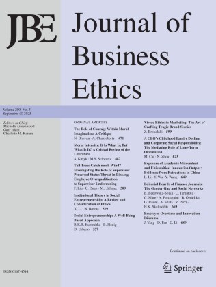 JOURNAL OF BUSINESS ETHICS 期刊封面